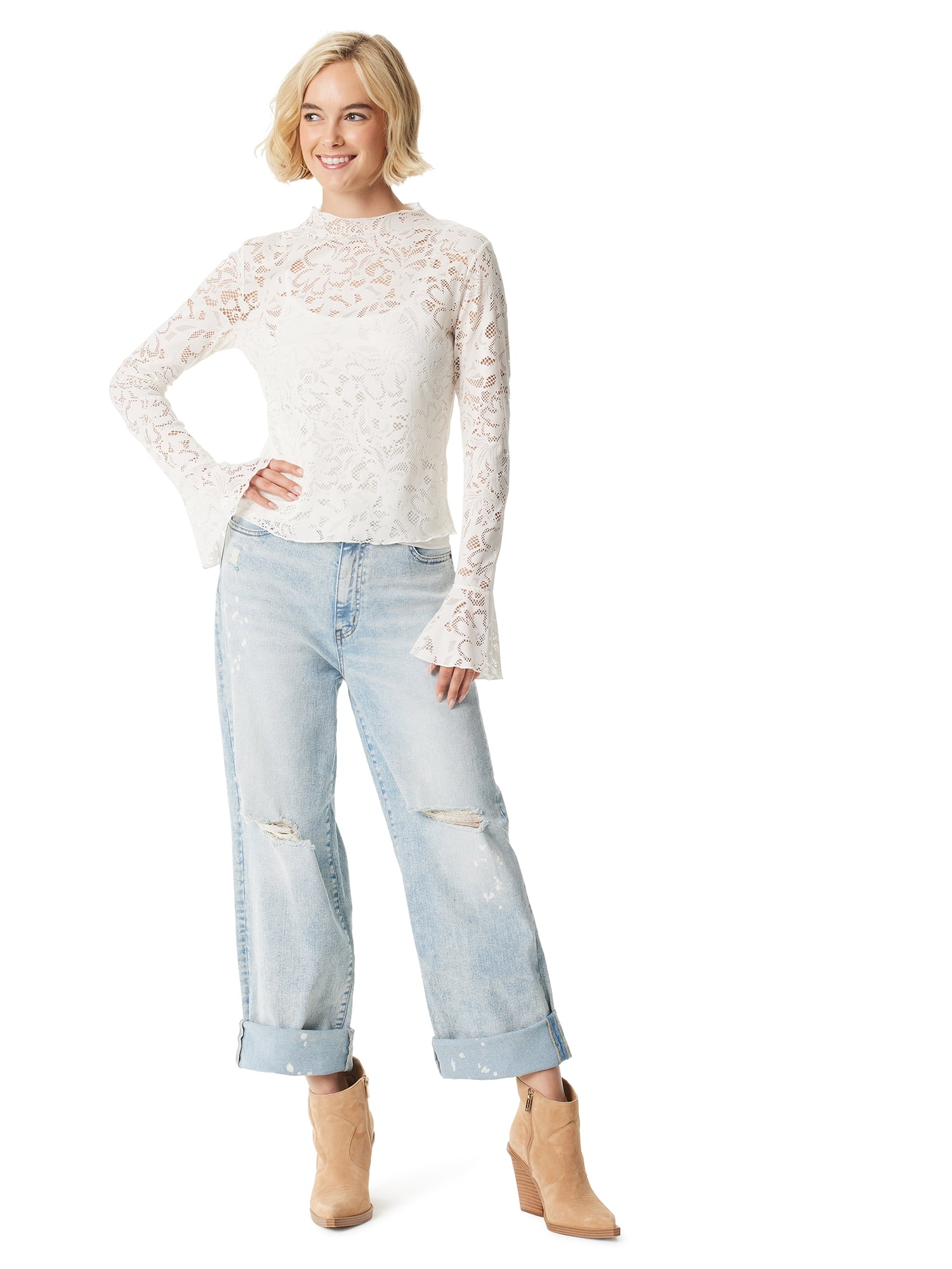 Jessica Simpson Women's and Women's Plus Zinnia Boyfriend Jeans, 25" Inseam, Sizes 2-24