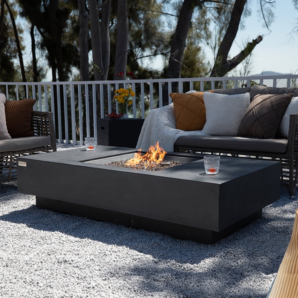 Elementi Plus Cannes Propane Fire Pit for Outside Outdoor Fire Pit Table Smokeless Firepit Concrete Rectangular Fire Table Patio Heater Fireplace 60000 BTUs - Dark Grey, 60 x 31.9 Inches