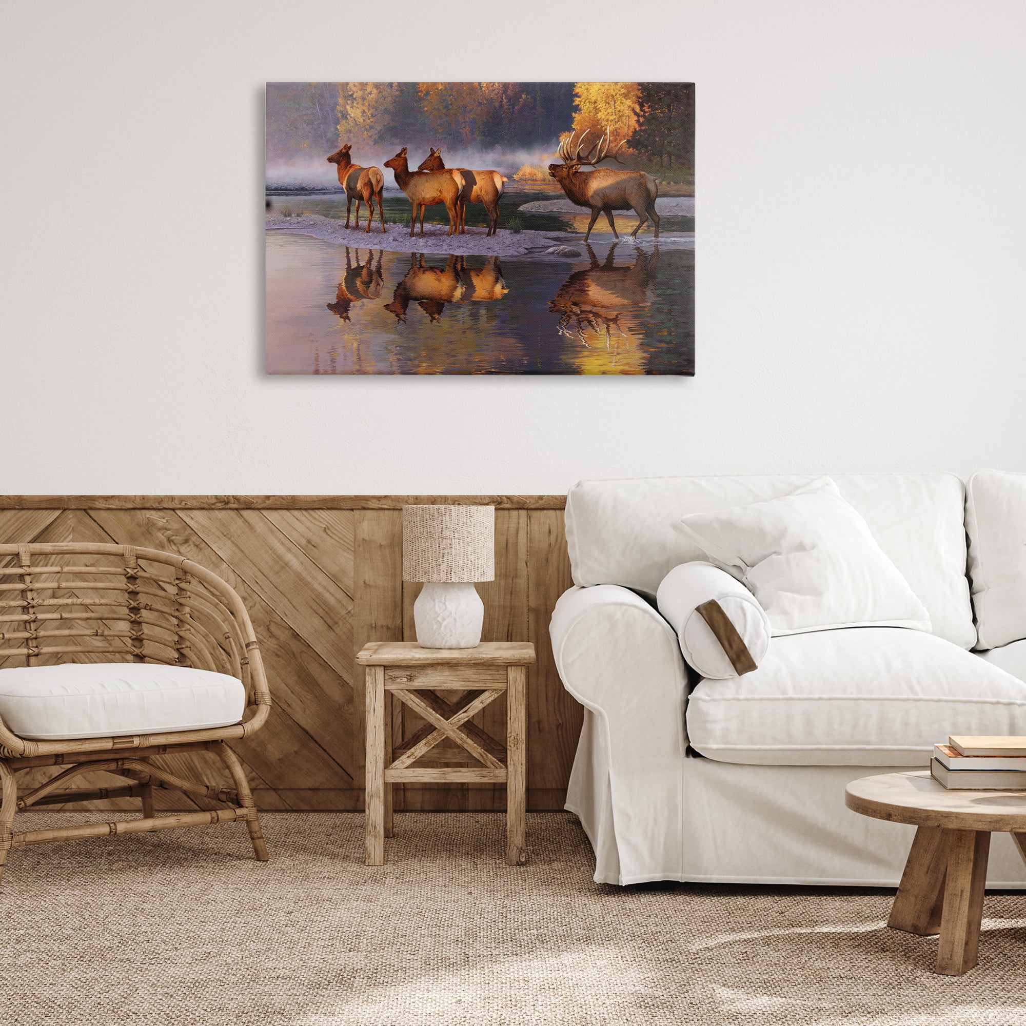 Stupell Industries Distant Challenge Elk Family Landscape & Nature Painting Wrapped Canvas Art Print Wall Art, 36 x 24