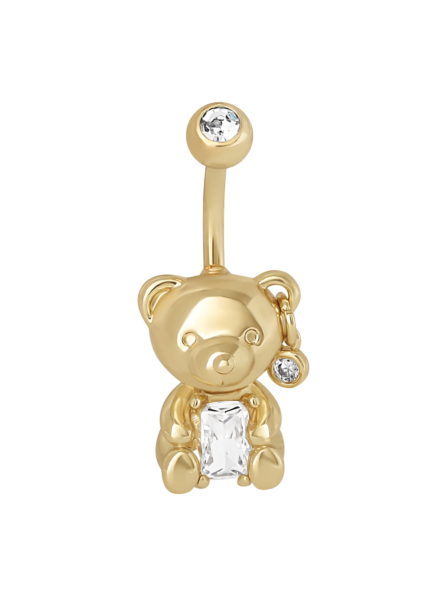 No Boundaries Women's Gold Tone Stainless Steel Teddy Bear Belly Ring - Fashion Navel Jewelry