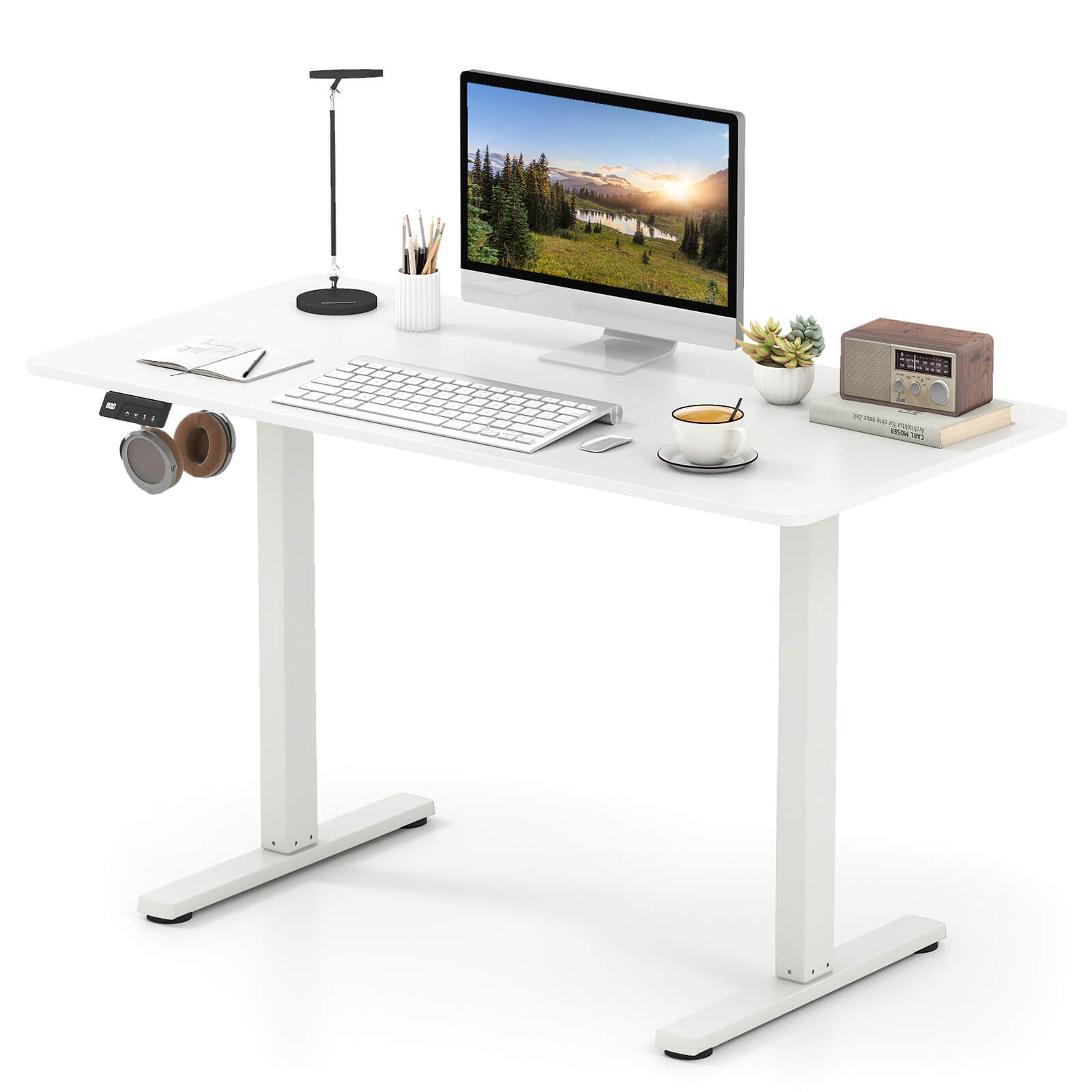 Costway 48” x 24” Electric Standing Desk with LED Display 2 Memory Height Settings for Home White