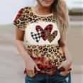 thumbnail image 2 of Women's Valentine's Day Short Sleeve Shirts Graphic Leopard Pullover Tops Plus Size S-6XL Casual Tee Blouses (M, Brown-J), 2 of 7