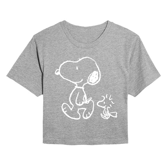 Peanuts - Snoopy Woodstock Walk - Juniors Cropped Cotton Blend T-Shirt