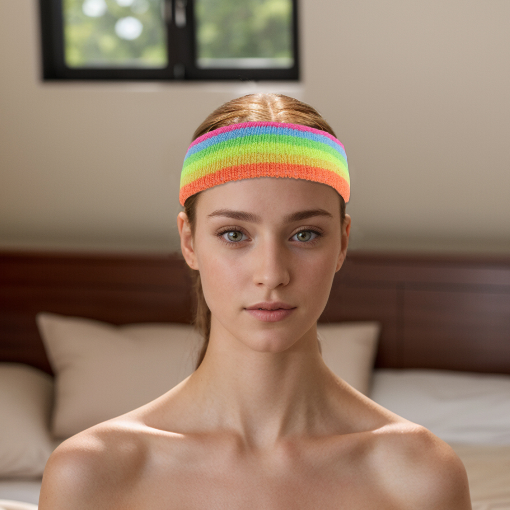 Unique Bargains 3 Pcs Soft Headband with Wristband Solid Color Headband Assorted Color
