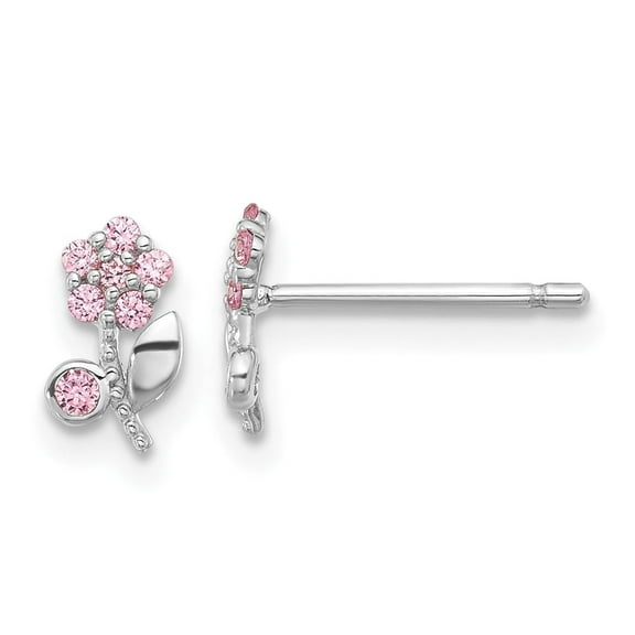 Auriga Fine Jewelry 925 Sterling Silver Rh-plated Pink Cubic Zirconia Flower Stud Earrings for Women