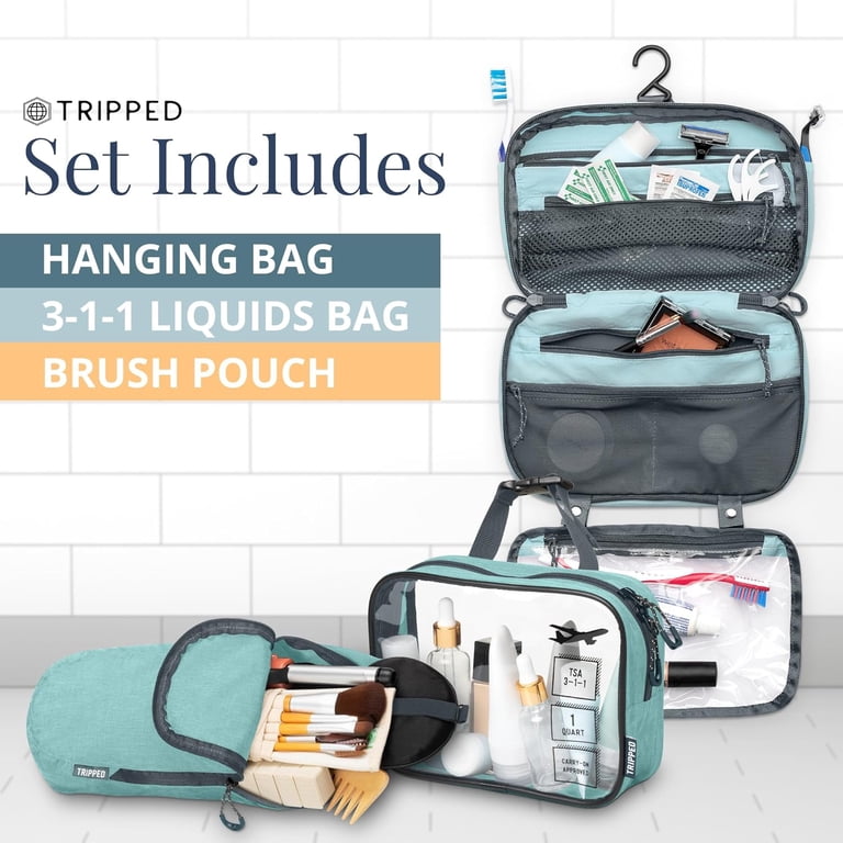 Toiletry Bag Kit Set: Hanging Travel Toiletry Bag + 311 TSA Cosmetic Liquid Bag + Ultralight Accessory Organizer Pouch (Dusty Teal) Toiletry Bag Kit Set: Hanging Travel Toiletry Bag + 311 TSA Cosmetic Liquid Bag + Ultralight Accessory Organizer Pouch (Dusty Teal)