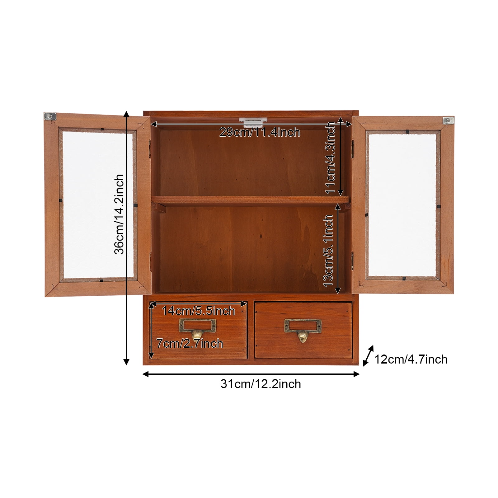 Vintage Tabletop Organizer W/2Drawer Wooden Storage Drawer Box 2-Tier Storage Cabinet for Kitchen Counter