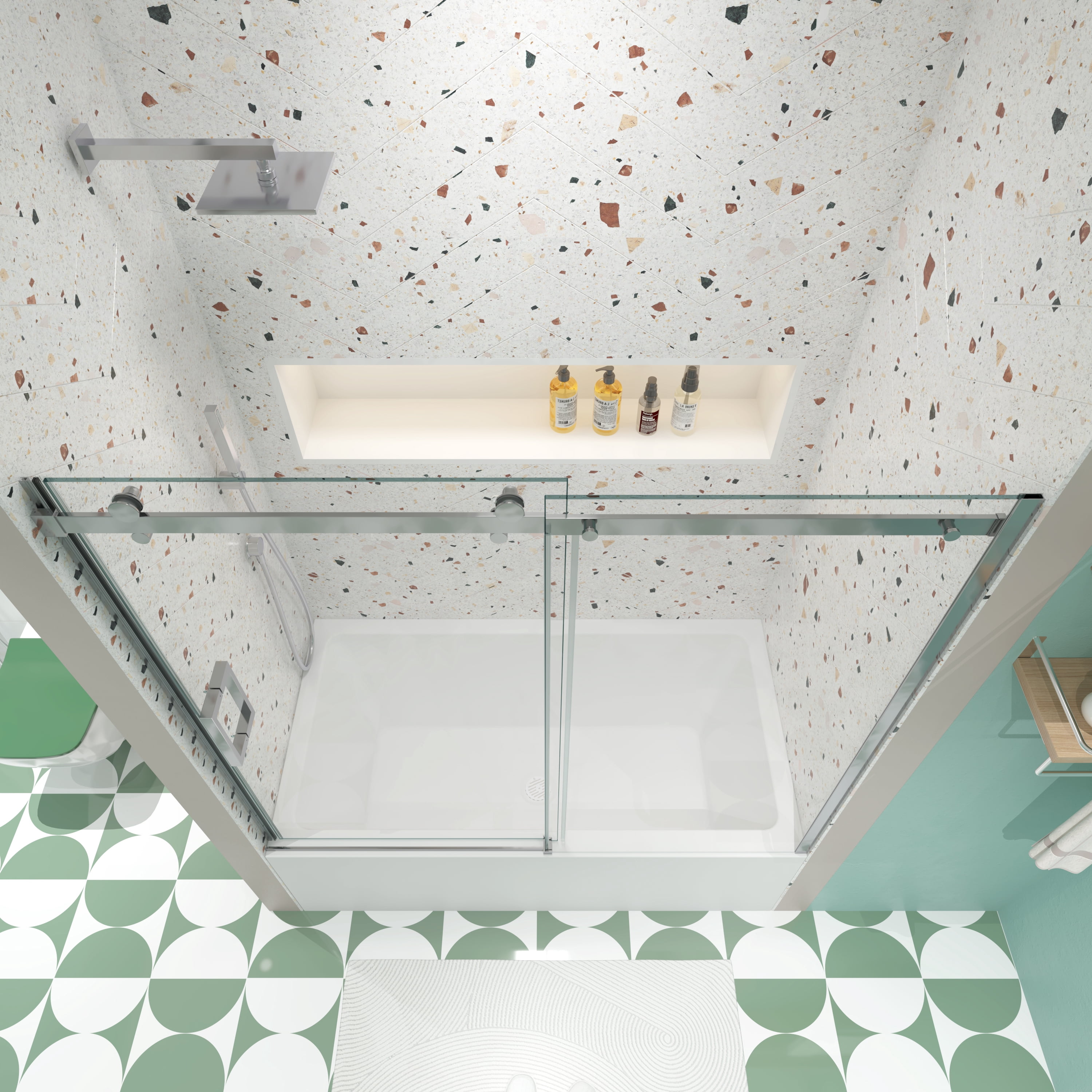 MAYEERTY 60*58" Sliding Bathtub Shower Door, 5/16"Tempered Glass & 8"Stainless Steel Handle, Chrome Silver