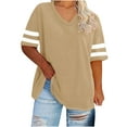 thumbnail image 2 of Women's Oversized Neck Short Sleeve Cotton Solid Color Shirt Blouse Top Loose Fit Breathable Lightweight Summer Sports Casual Tee | CSEONE,Khaki XL, 2 of 7