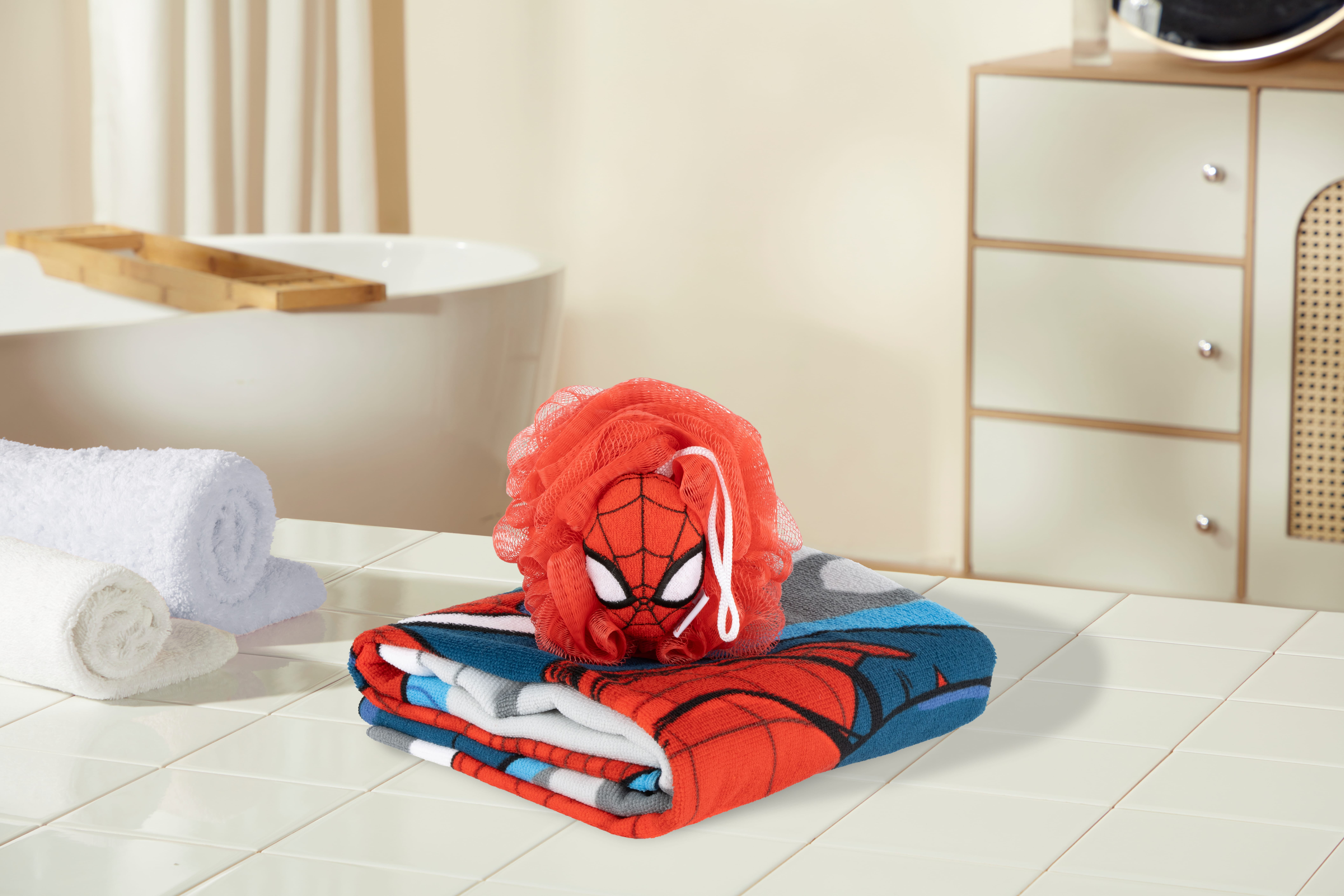 (4 pack) Marvel Kids 5" Spider-Man 3D Loofah, Polyester, Red