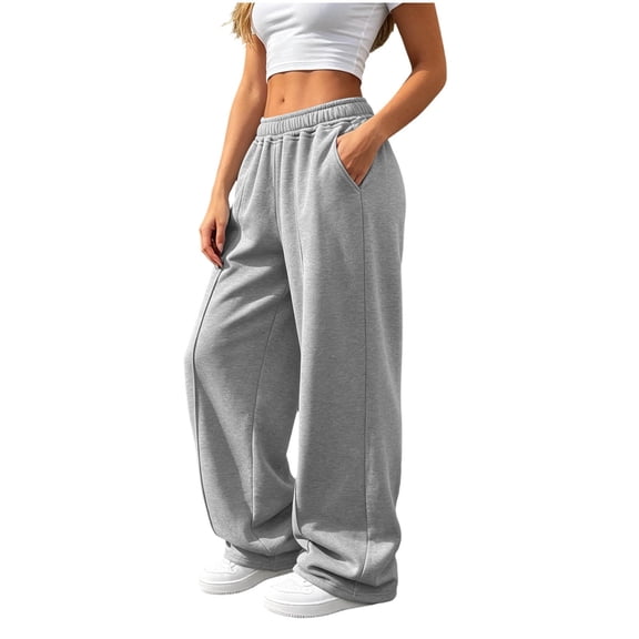 CHGBMOK Women's Plus Size Wide Leg Pants High Waisted Casual Trousers Loose Fit Casual Pants with Pockets