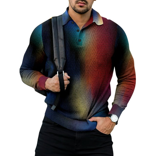Innerwin Polo Shirt Long Sleeve Men Tee Running Buttons Casual T Shirts Style D S