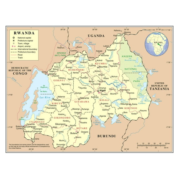 Palmetto Posters Large detailed political and administrative map of Rwanda 24" x 31" Poster