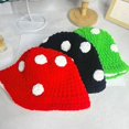 thumbnail image 4 of Mushroom Crochet Bucket Hat with White Dots, Adult Knit Winter Beanie, Cute Cold Weather Headwear, 4 of 5
