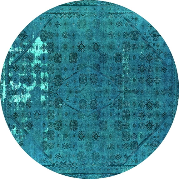 Ahgly Company Indoor Round Persian Turquoise Blue Bohemian Area Rugs, 6' Round