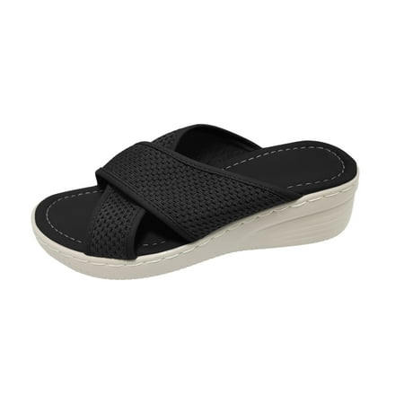 

Honeeladyy Summer Women Thick Bottom Slope Heel Shoes Beach Sandals Roman Casual Slippers Black Clearance under 5$
