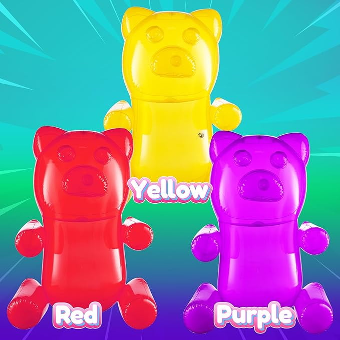 Rykon Inflatable Gummy Bears, Pack of 6, 24-Inch Big Blow Up Pool Toys, Candy Land Theme Decorations, Birthday Party Supplies & Photo Booth Props