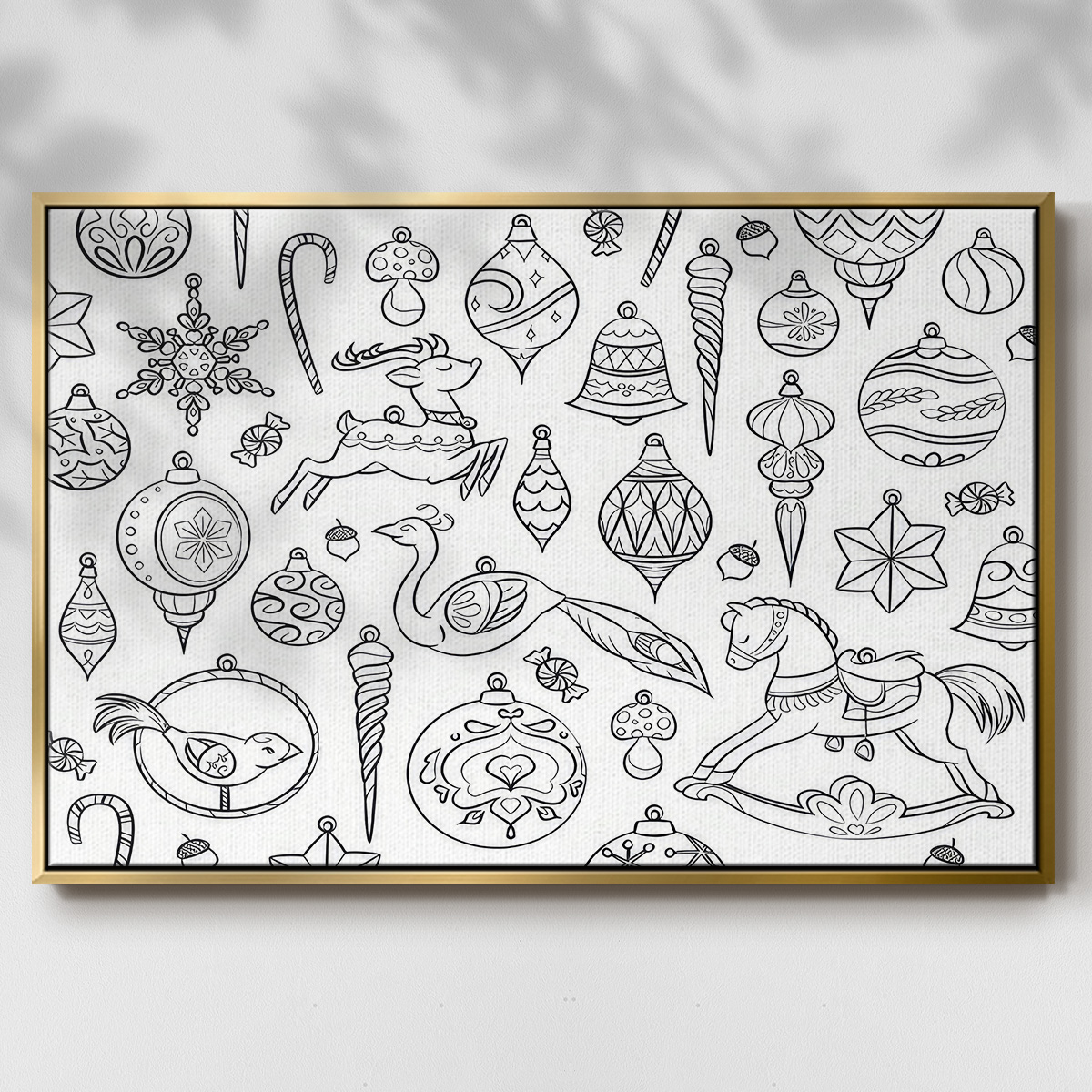 Vintage Ornaments - Framed Gallery Wrapped Holiday Canvas - 17 x 25 - Gold Frame