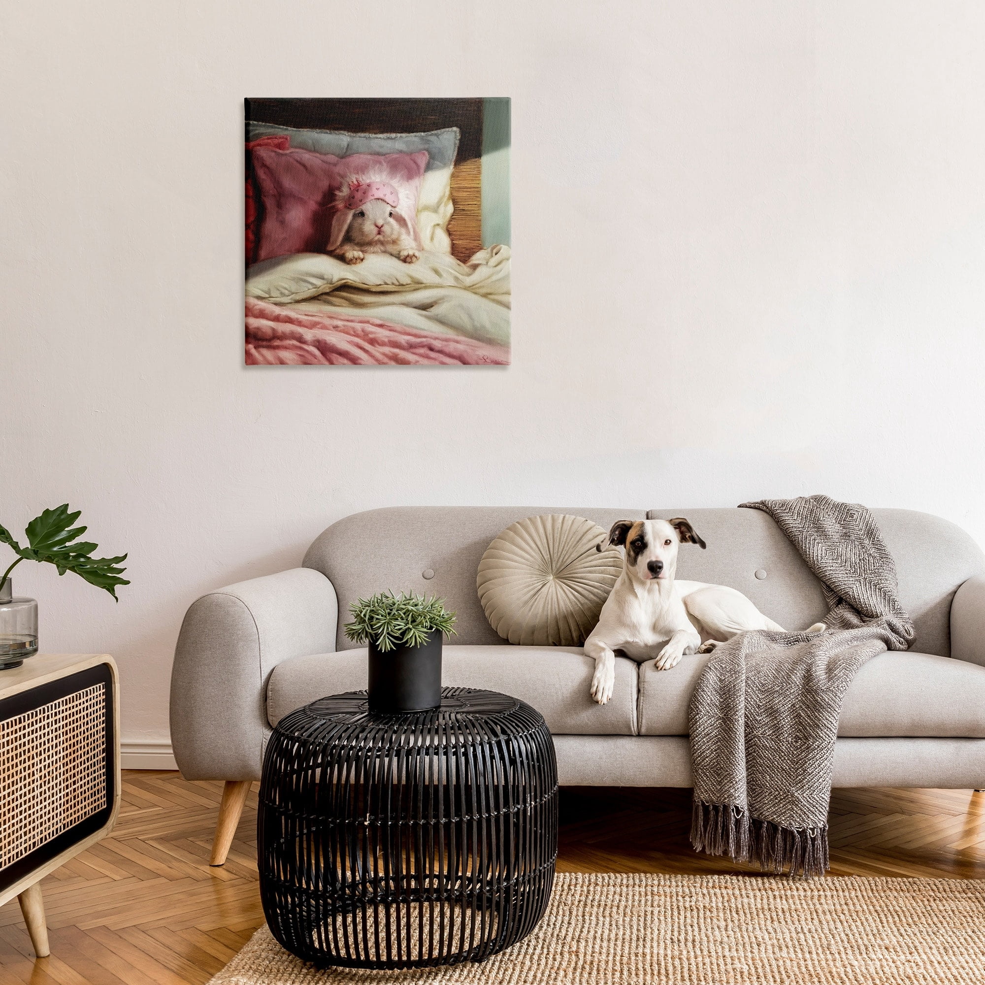 Stupell Industries Bunny Rabbit Resting in Bed Off-White Pink,30 x 30,Designed by Lucia Heffernan