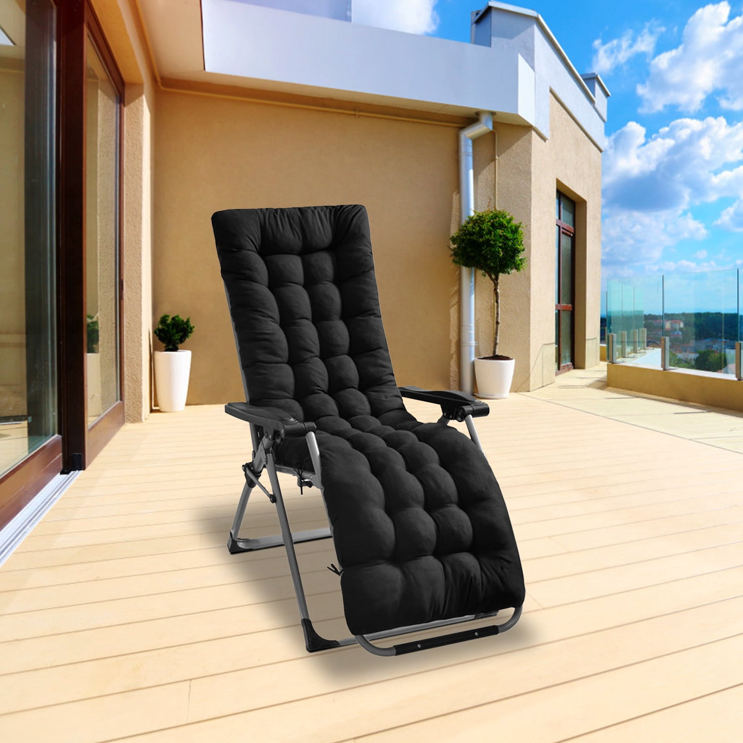 Chaise Lounge Cushion, 67in Rocking Chair Mat, Black Chaise Lounge Cushion for Yard Patio