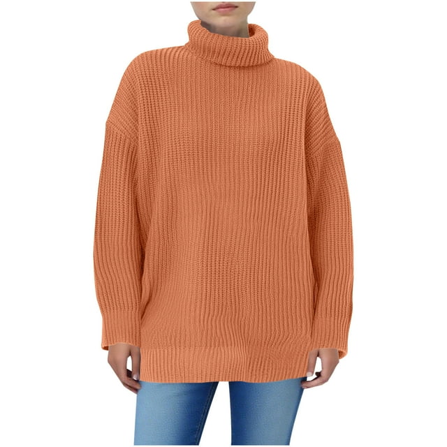 Besolor Women's Turtleneck Sweaters Plus Size Long Sleeve Casual Loose Solid Color Pullover Fall Knitted Tops