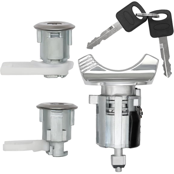 Ignition Switch Lock Cylinder & 2 Pcs Door Lock Cylinder with Keys Compatible with 1992-1995 Ford Bronco F150 F250 F350 E150 E250 E350 Ranger Replaces# C-42-150 DP-42-122 F3UZ1522050D