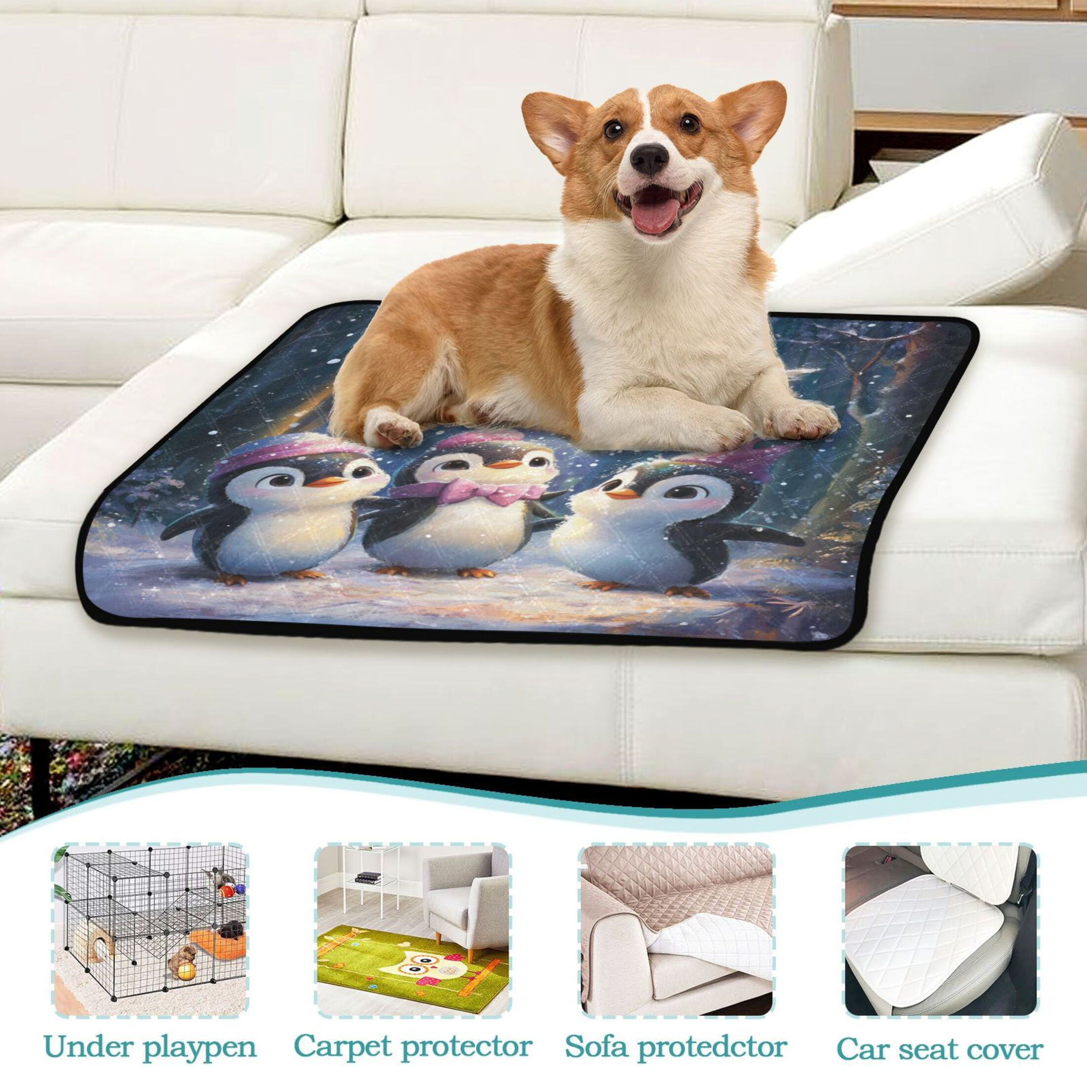 Qxltty Three Cute Cartoon Penguins Cat litter Pads Pet Set of 3 Diaper Mats Center Anti-leakage Layer Absorbent Soft and Comfortable