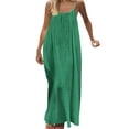thumbnail image 5 of Summer Dress for Women Casual Sleeveless Backless Pleats Spaghetti Strap Dress Openwork Print Beach Vacation Dress(Green,S), 5 of 8