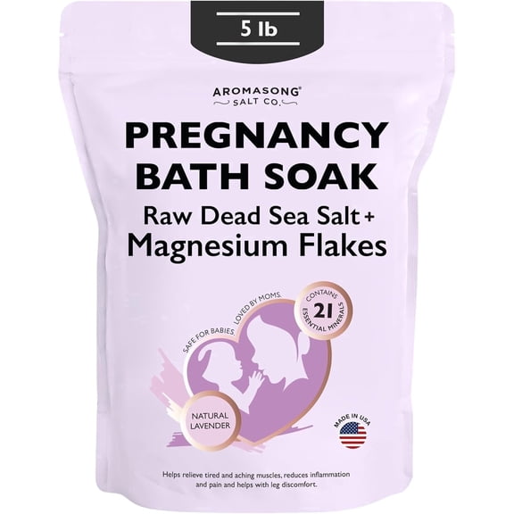 Aromasong Dead Sea Pregnancy Bath Soak with Natural Lavender & Magnesium Flakes, 5 lb | Pregnancy Safe Magnesium Bath Salts