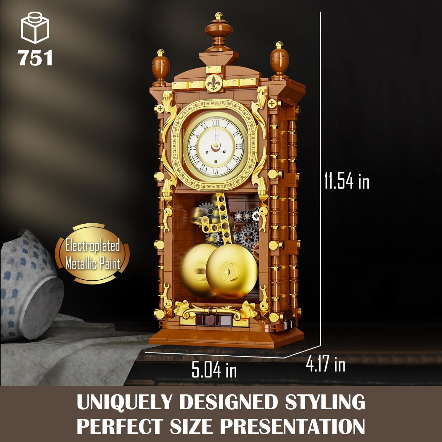 Honchoes Vintage Pendulum Wall Clock Building Set Compatible with Lego for Adults 751 Pcs