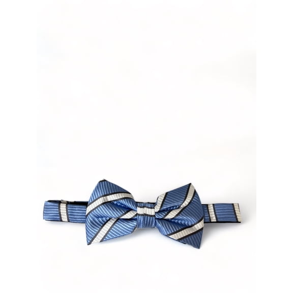 Blue and White Striped Silk Bow Tie and Pocket Square