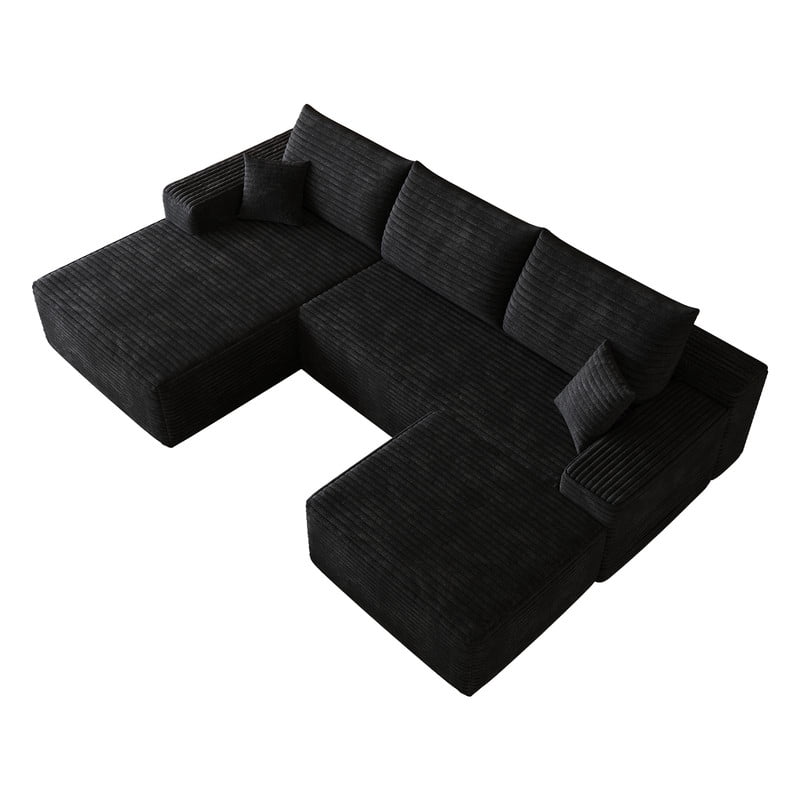 107" Cloud Sectional Sofa with Ottoman, U-Shaped Modular Couch with Deep Seats, Modern Minimalist Upholstered Sofa with Chaise, Plush Corduroy Living Room Sofa, No Assembly Required