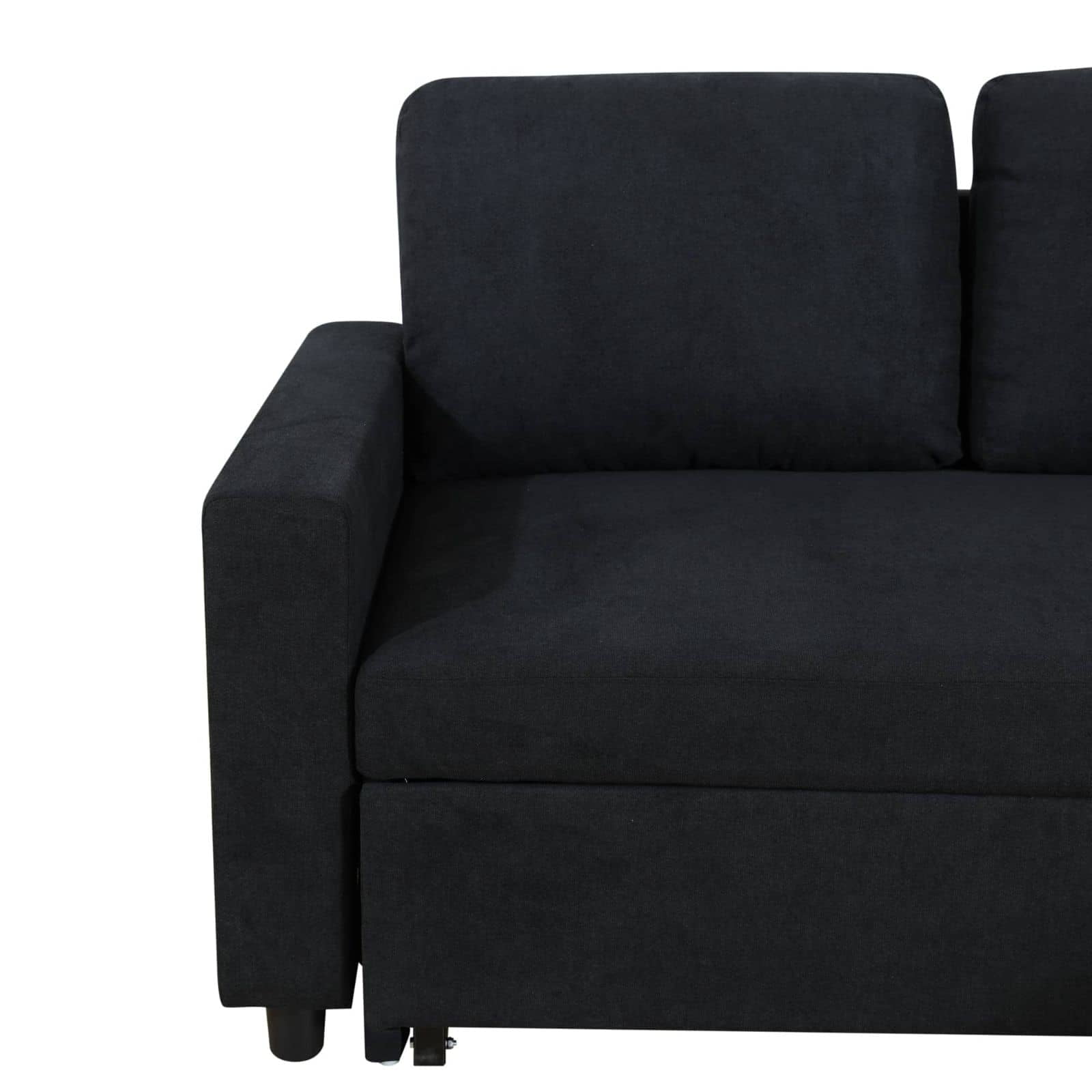 Pull Out Sofa Bed with Storage Chaise, L Shape Sectional Couch Bed Sleeper Sofa with 2 Pillows for Living Room, Black