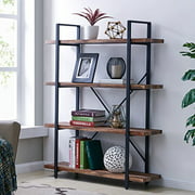 Homissue 4-Tier Industrial Style Bookshelf, Wood and Metal Bookcases Furniture for Collection, Retro Brown
