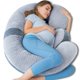 thumbnail image 1 of QUEEN ROSE - Almohada de embarazo en forma de E con cuña desmontable, almohada de maternidad ajustable de cuerpo completo para dormir, funda de terciopelo de doble cara, soporte de 60 pulga, 1 of 8