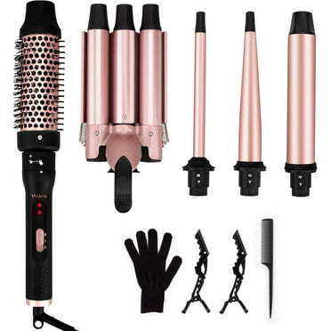 Banral 5 in 1 Curling Wand Set for Curling Hair,30S Fast Heating Hair Curler with Comb & Glove & Clips for Fast Curly
