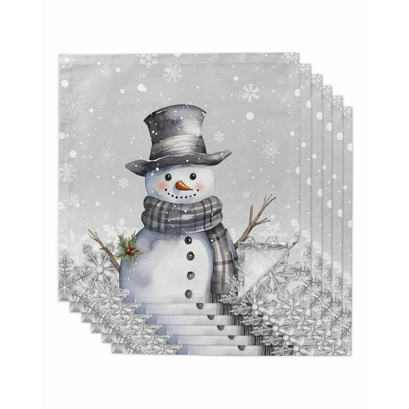 Grey Snowman Christmas Cloth Napkins Washable Set of 6, Xmas Berry Winter Snowflake Reusable Dinner Table Napkins Cloth Bulk for Weddings Kitchen Restaurants Hotel Events Parties 20 x 20 Inch