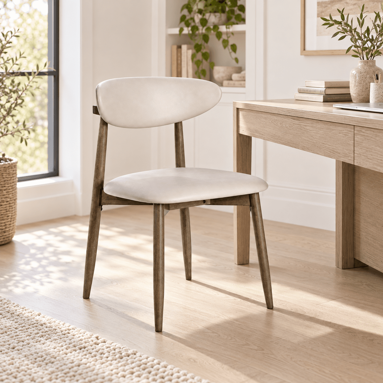 Furnibear Upholstered Dining Chairs Set of 2 with Curved Backrest and Rubber Wood Legs for Kitchen and Dining Room Modern Seating, Beige