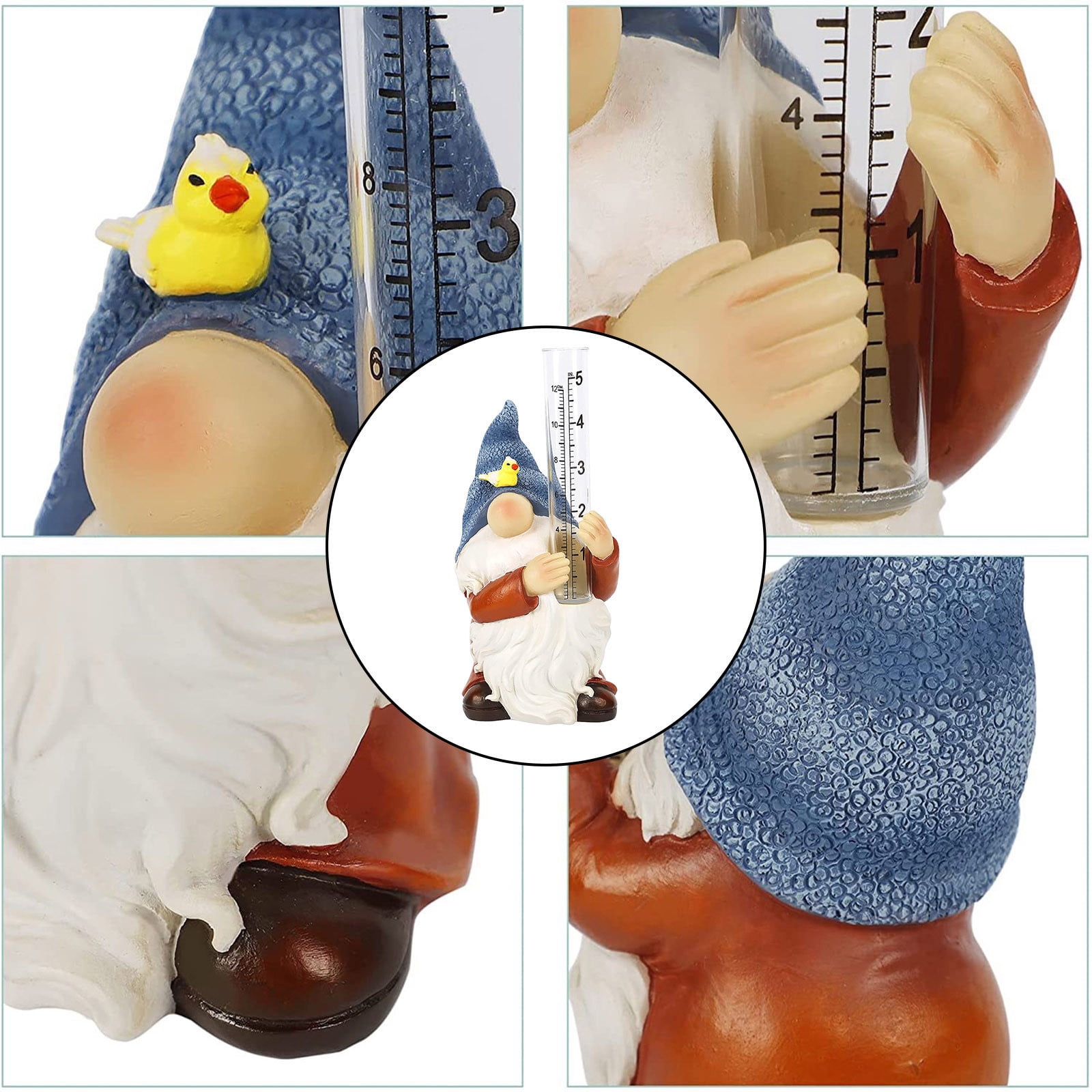 Kyusrd Gnome Rain Gauges Garden Statue With A Plastic Rain Gauge Hand Painted