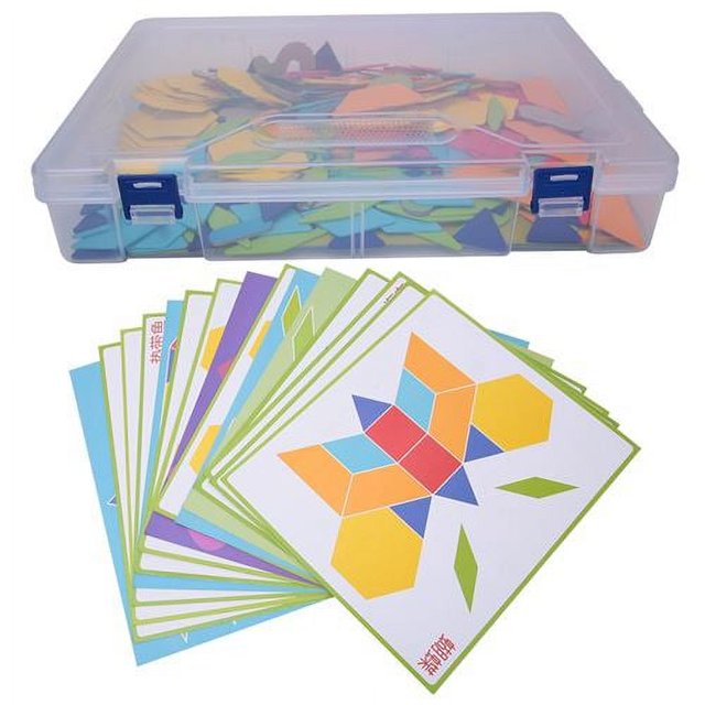 170 Uds. Forma de geometría en madera para niños, bloques de tangram de construcción, rompecabezas, juego educativo