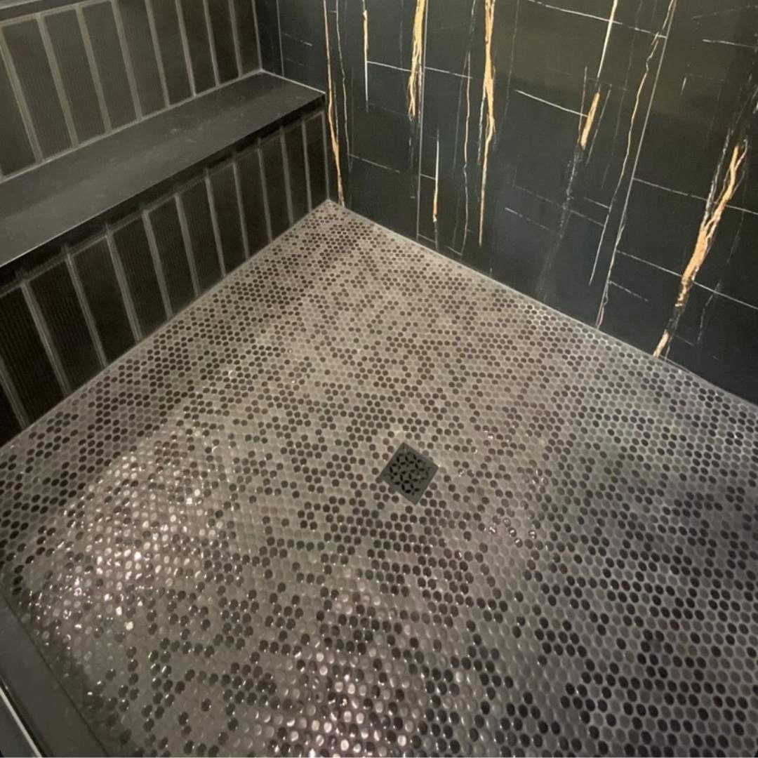 The Tile Life Eterna Penny 1" x 1" Black Glass Round Mosaic Floor and Wall Tile 1 Sheet