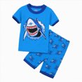 thumbnail image 2 of NOLDARES Kids Toddler Baby Boy Summer 2 Piece Shirt and Shorts Set Round Neck Tee Cartoon Graphic Elastic Waist Outfits Clothes(Blue,3-4 Y), 2 of 9