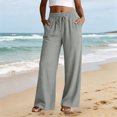 thumbnail image 3 of RFQWOVSR Women's High Waist Drawstring Wide Leg Linen Pants with Pockets Loose Fit Casual Summer Trousers XXL, 3 of 5