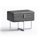 Chloe Night Stand, High Gloss Grey, One Self-Close Drawer, Polished Stainless Steel Legs