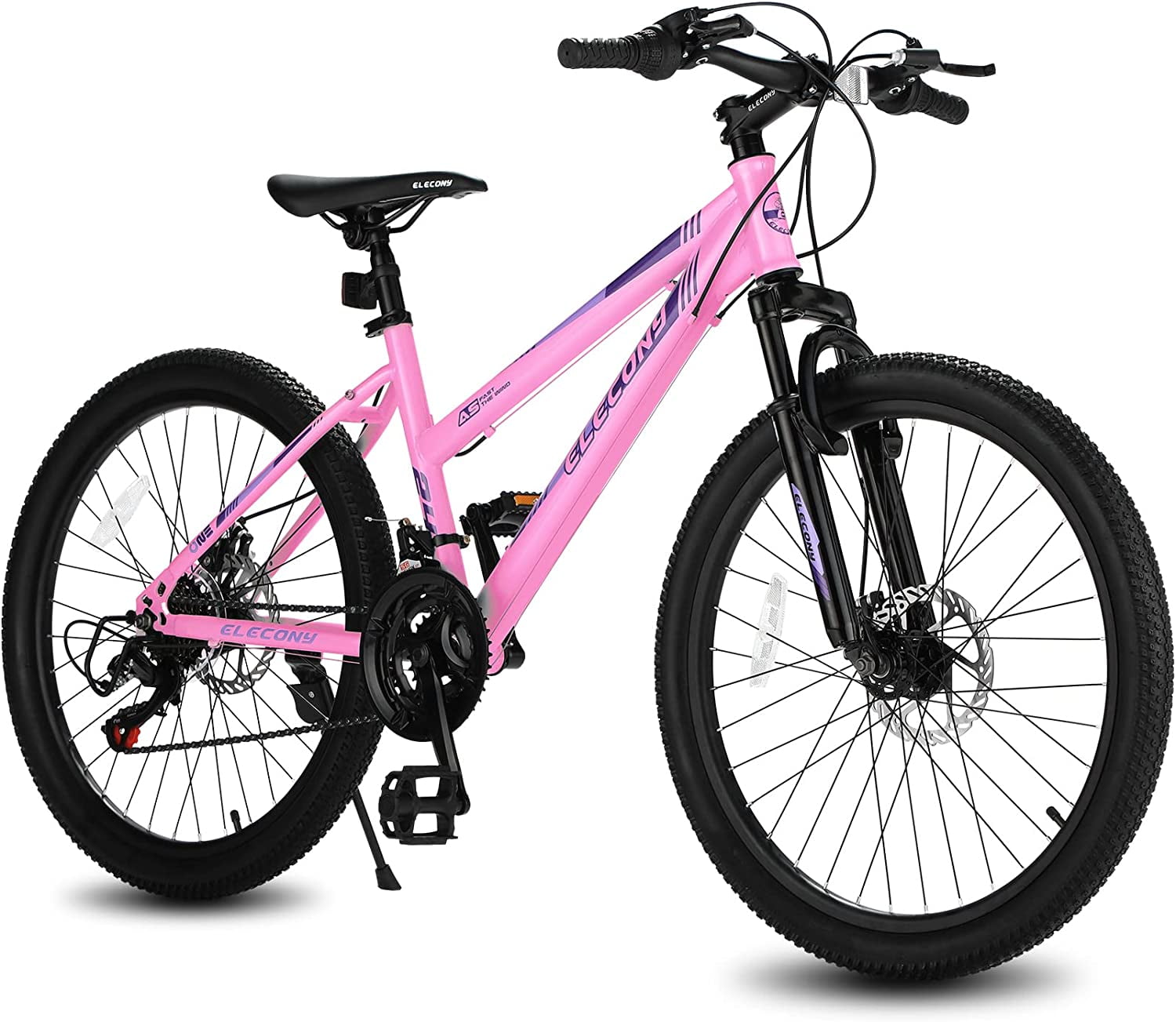 Elecony 26 inch Mountain Bike for Girls Women, Shimano 21 Gear MTB with Dual Disc Brakes and 100mm Front Suspension, White/Pink Walmart.com