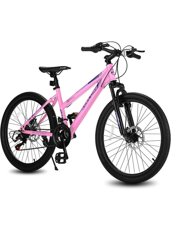 Elecony 24in Mountain Bike Steel 21 Speed Bike Girls Pink.