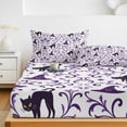 thumbnail image 6 of Twin XL Size Fitted Sheet Set - Purple Floral Halloween 2 Piece Bedding Sets 16" Deep Pocket Fitted Sheet with 1 Pillowcases, Horror Black Cats Brushed Microfiber Hotel Luxury Bed Sheets, 6 of 9