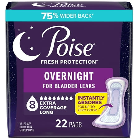 Poise Extra-Coverage Incontinence & Postpartum Pads - 8 Drop Overnight - 22 ct (Packaging May Vary)