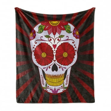 Sugar Skull Soft Flannel Fleece Blanket, Catrina Inspired Art of Skull Dead Head with Ornate Flowers Remembrance Theme, Cozy Plush for Indoor and Outdoor Use, 50" x 60", Multicolor, by Ambesonne