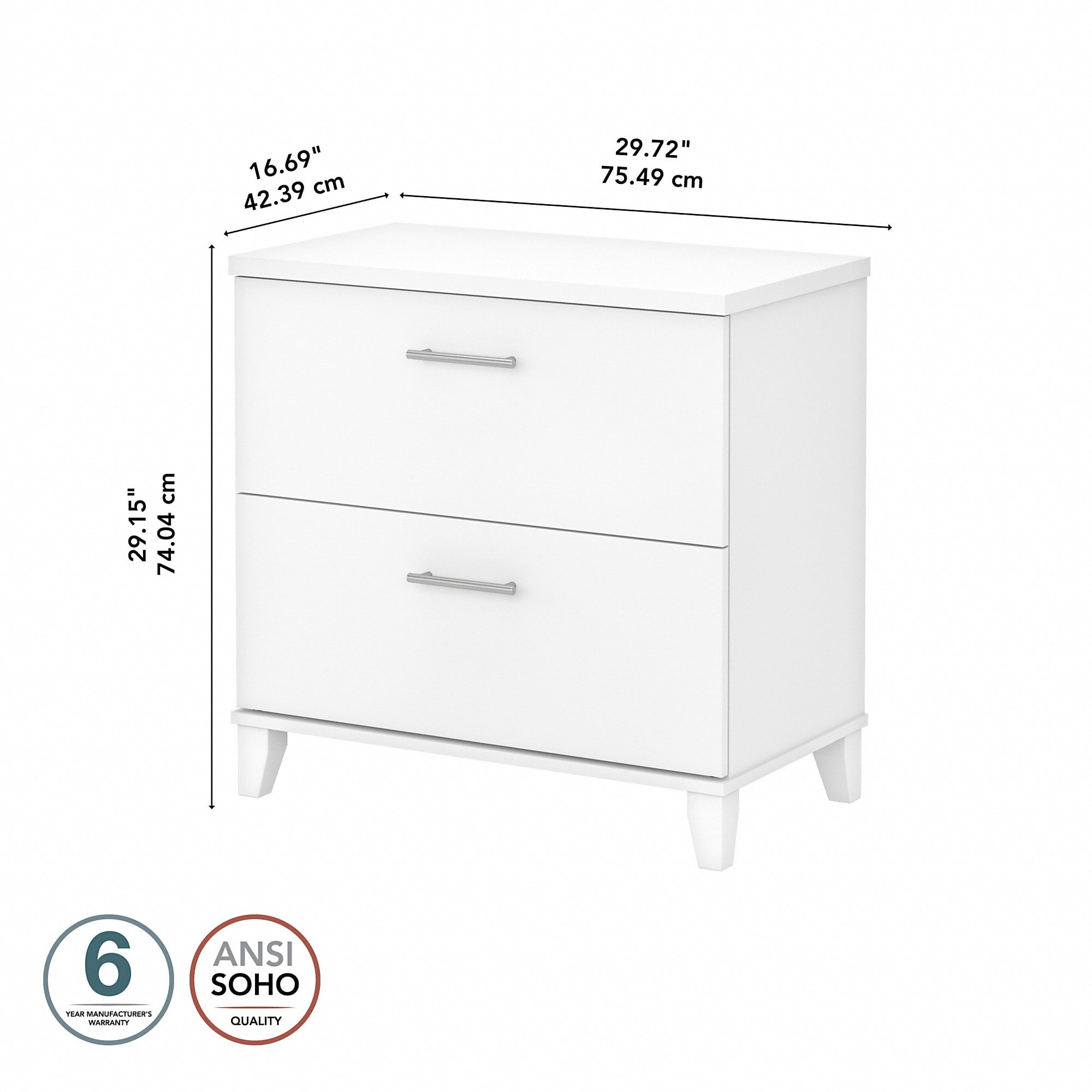 Bush Furniture Somerset Lateral File Cabinet, 2 Drawer, White